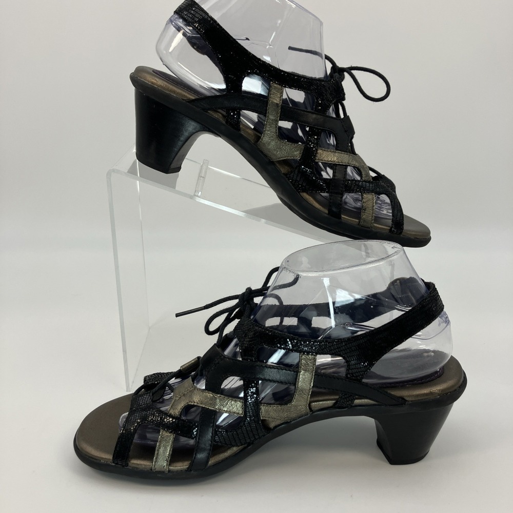 Aravon Sandals Women 8.5 B Gladiator Black Metallic Lace Up Shoes Comfort Resort
